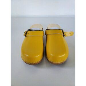 Clogsland Patent Leather Yellow Wooden Slides Clogs Size 41 US 10 Womens Shoes